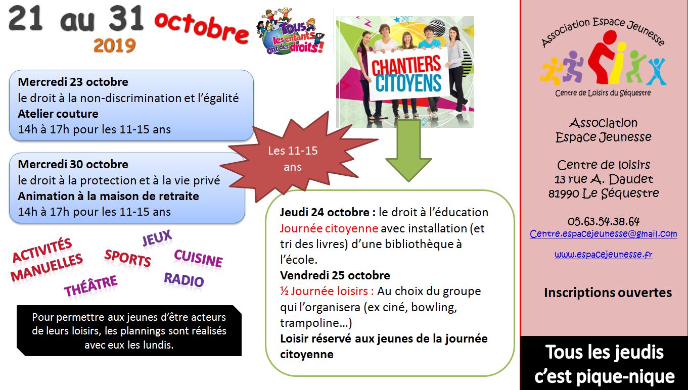 collégiens vacances octobre 2019