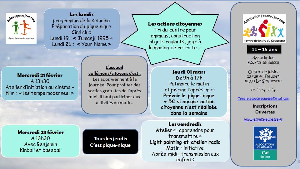 planning février collègiens 2018