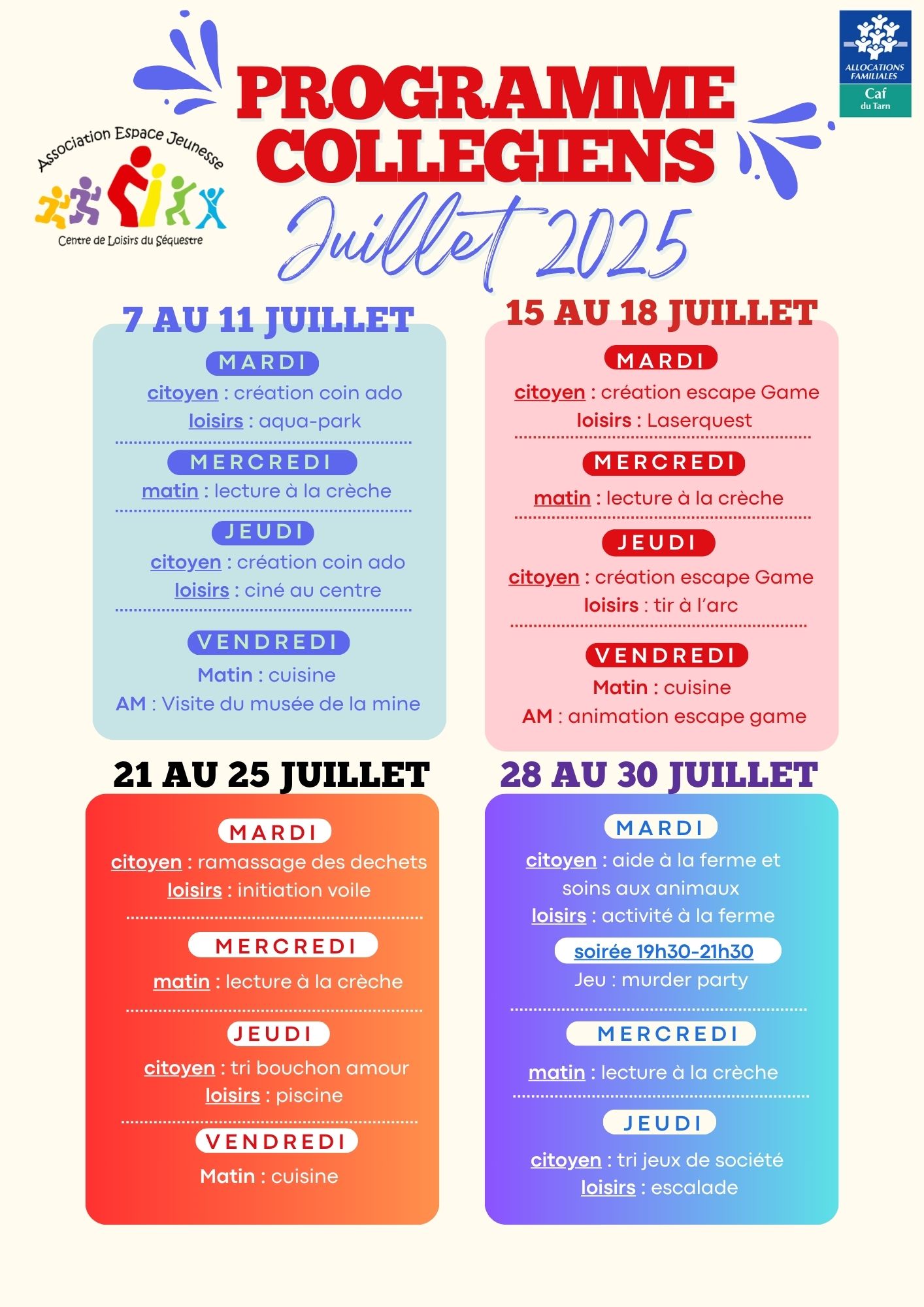 programme ados juillet 2025