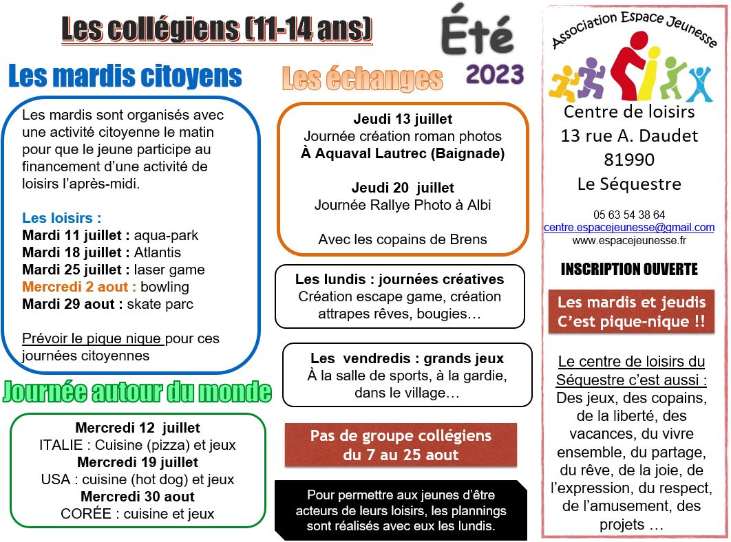 programme collégiens 2023