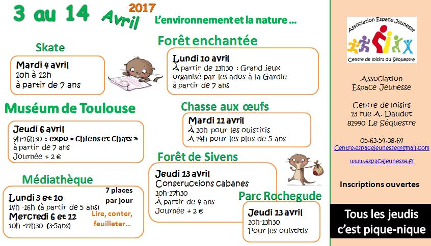 programme des vacances avril 2017