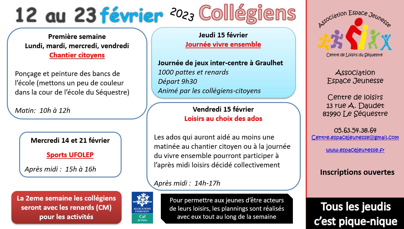 vacaances fevrier 2024 collégiens