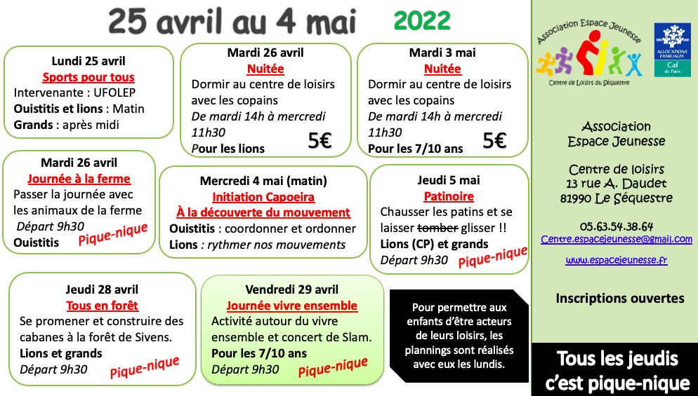 vacances avril 2022