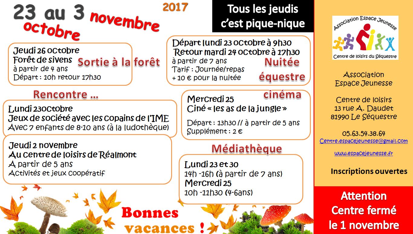 vacances octobre 2017