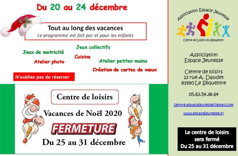 Vacances de Noël 2020 | Association Espace Jeunesse
