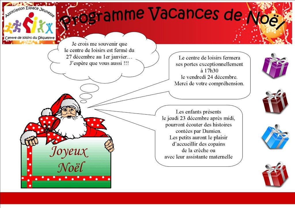 Programme des vacances de Noël | Association Espace Jeunesse